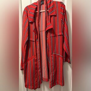 Belted Red Striped Long Coat